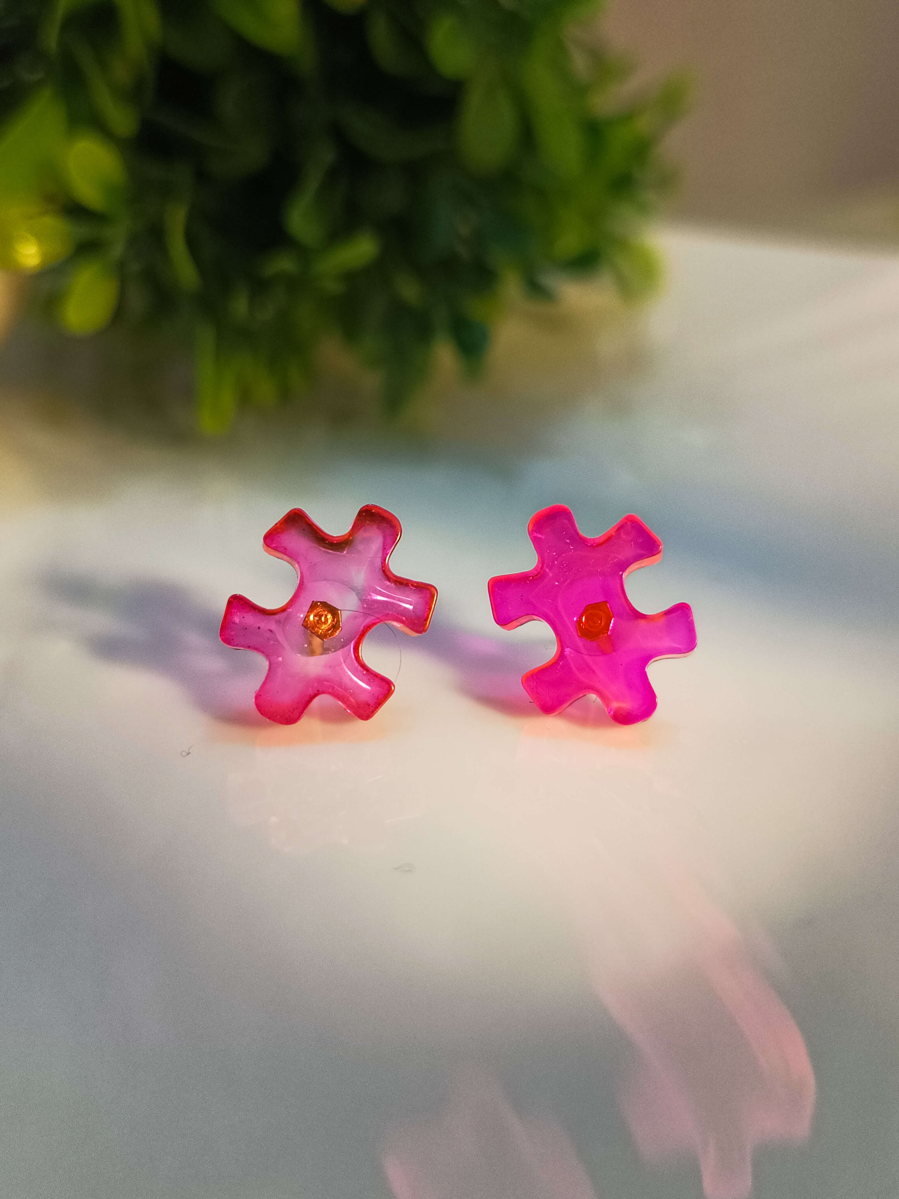 Pink Puzzle Resin Studs