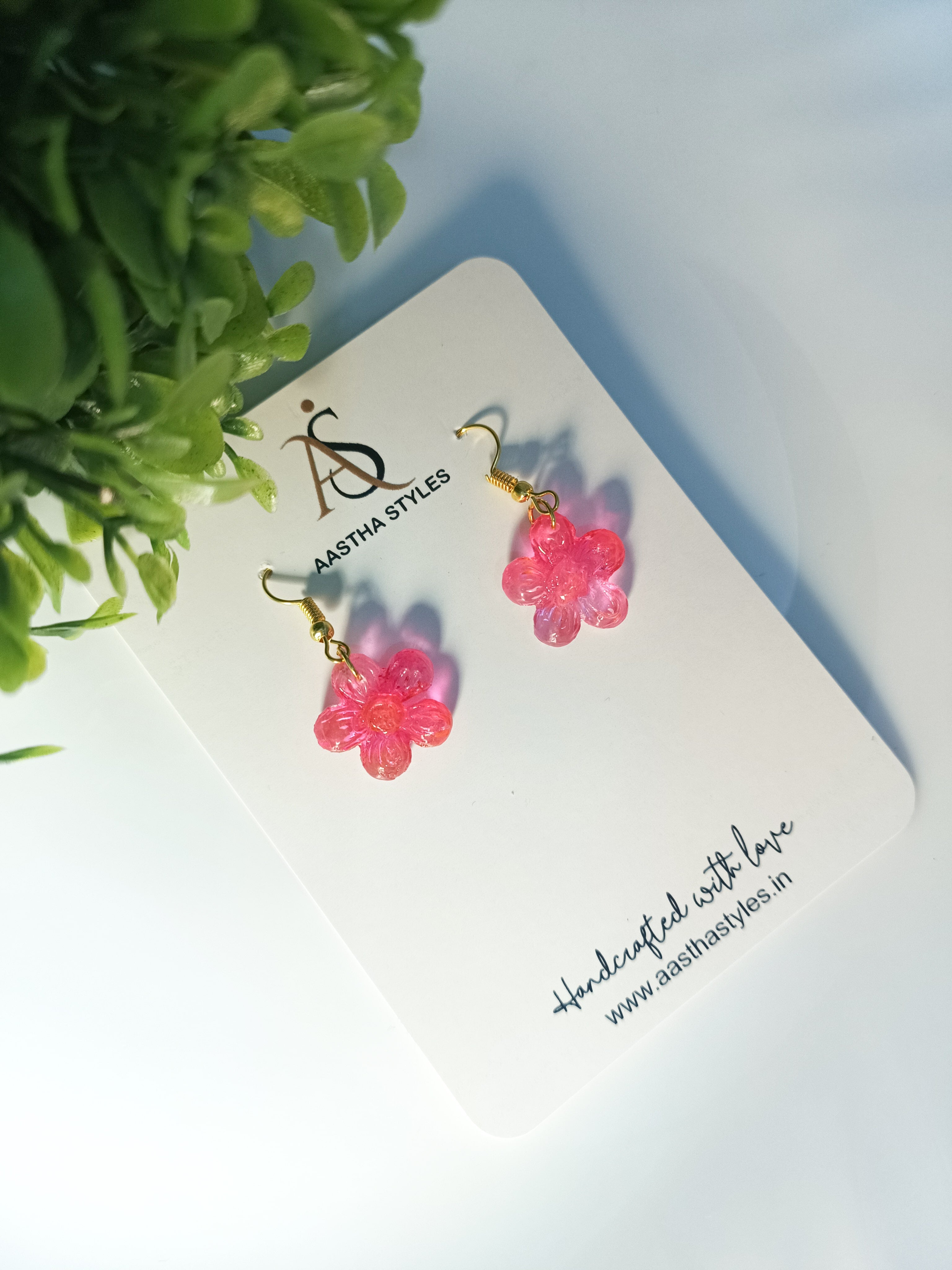Pink Resin Blossom Earrings