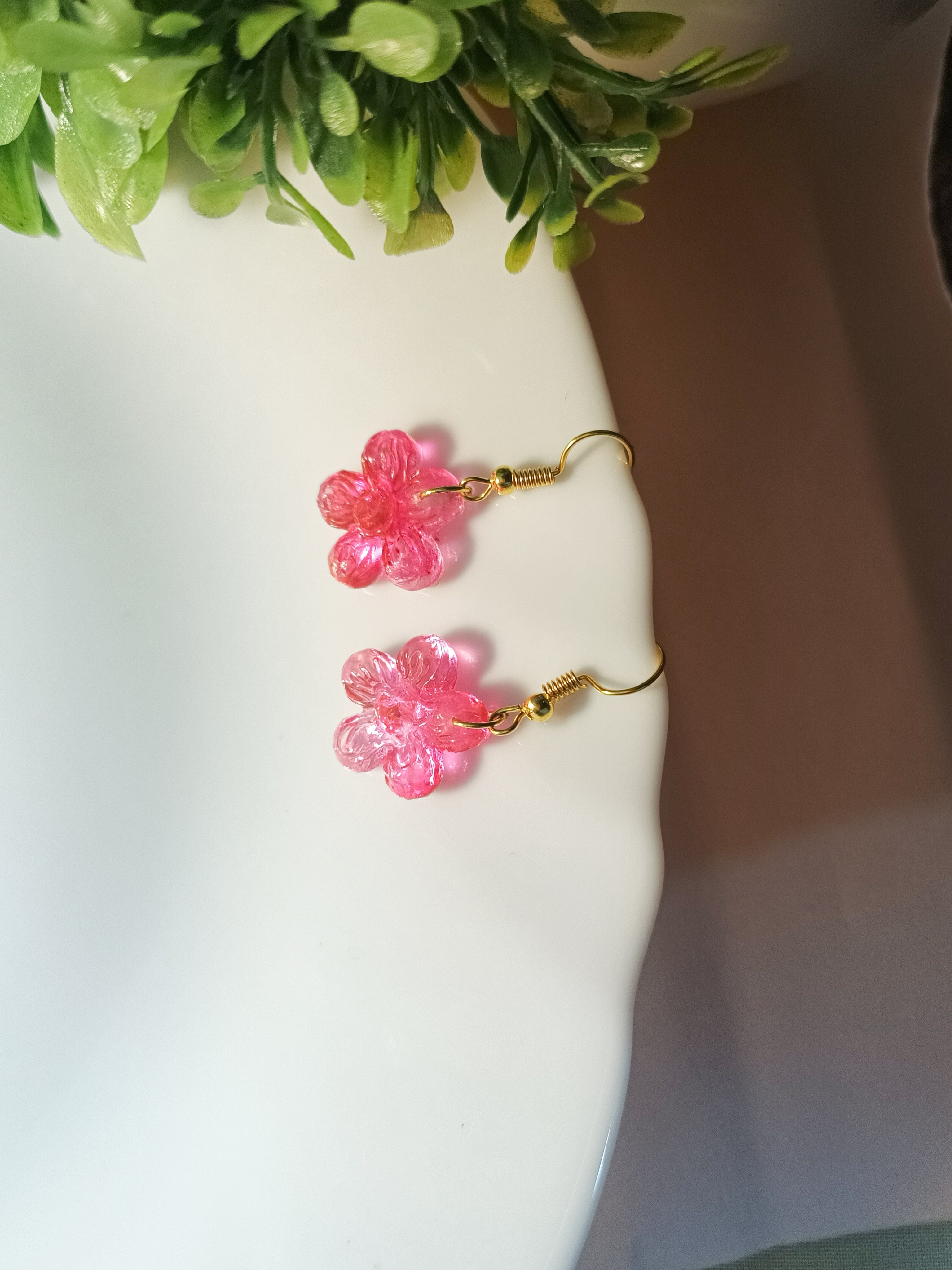 Pink Resin Blossom Earrings