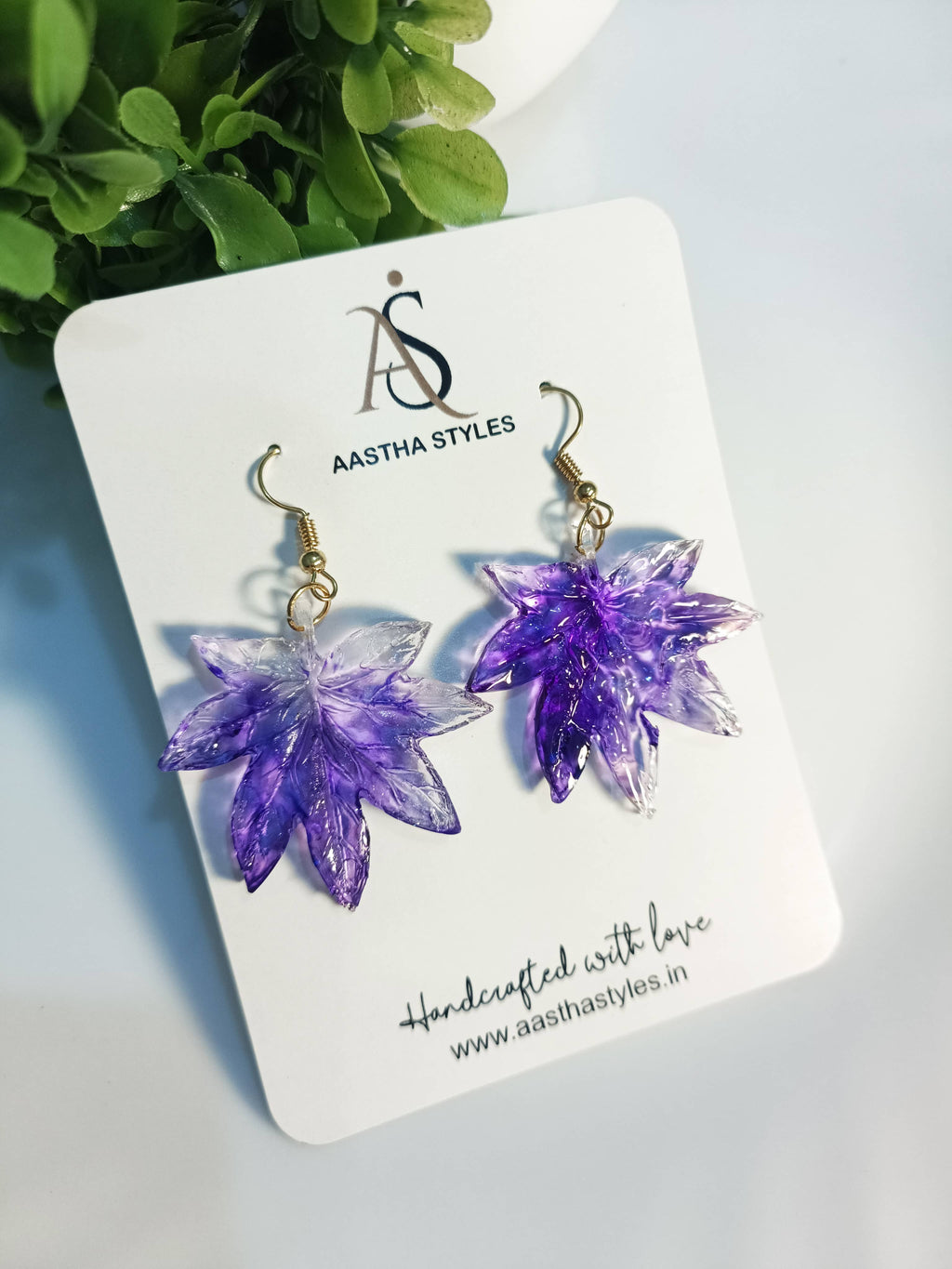 Purple Leaf Resin Earrings