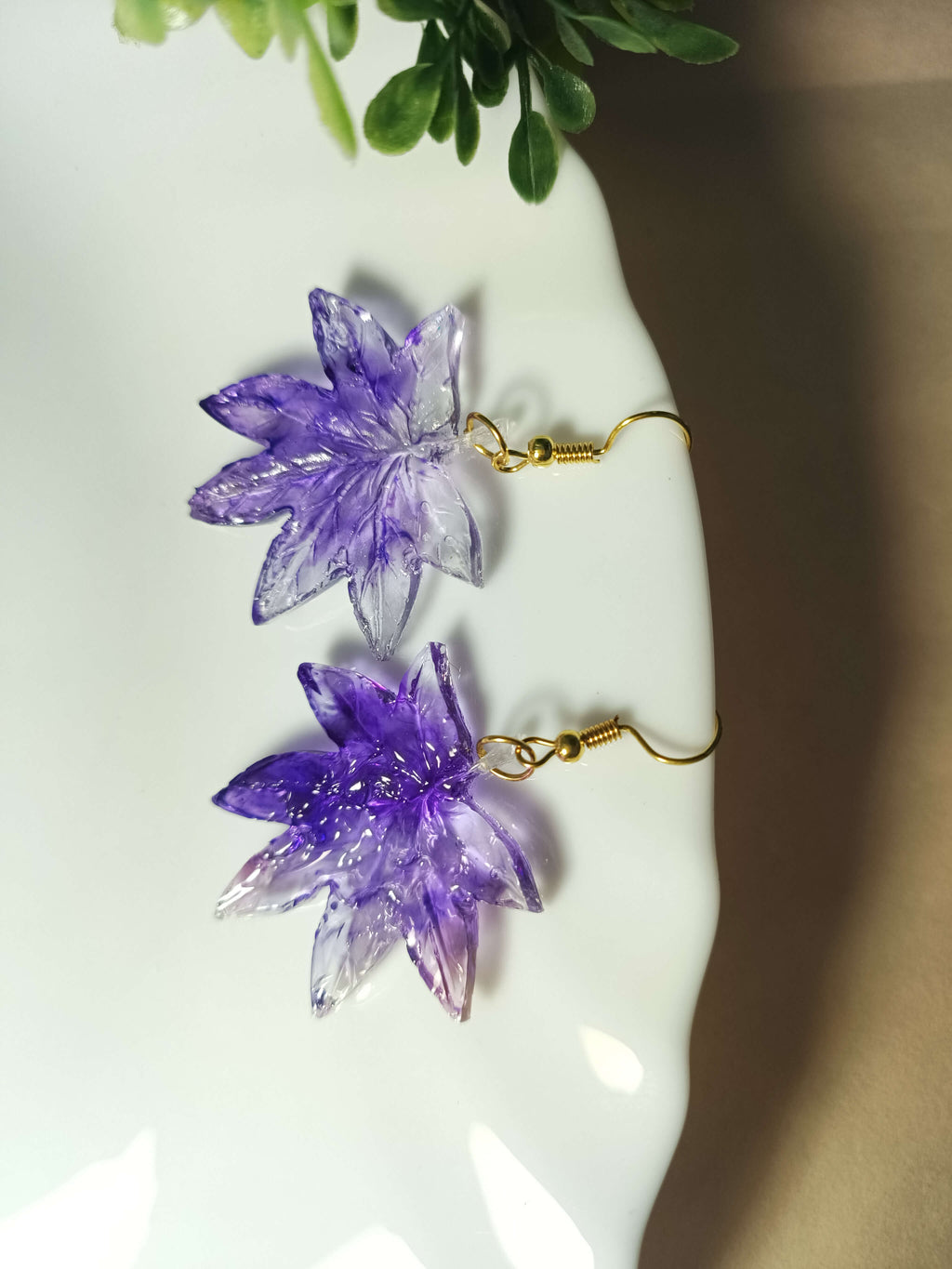 Purple Leaf Resin Earrings