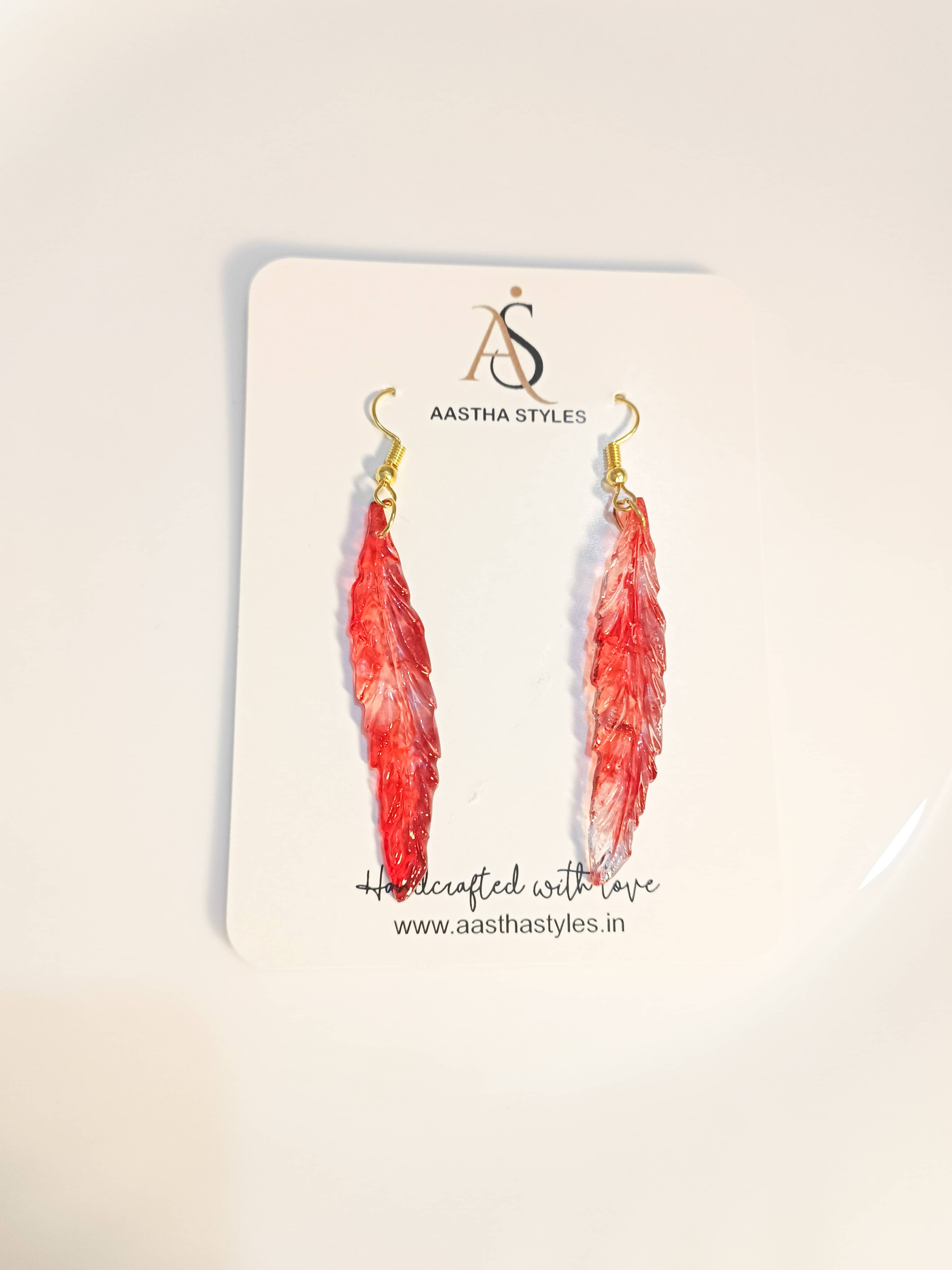 Red Feather Resin Earrings