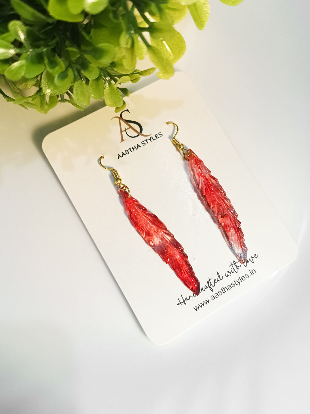 Red Feather Resin Earrings