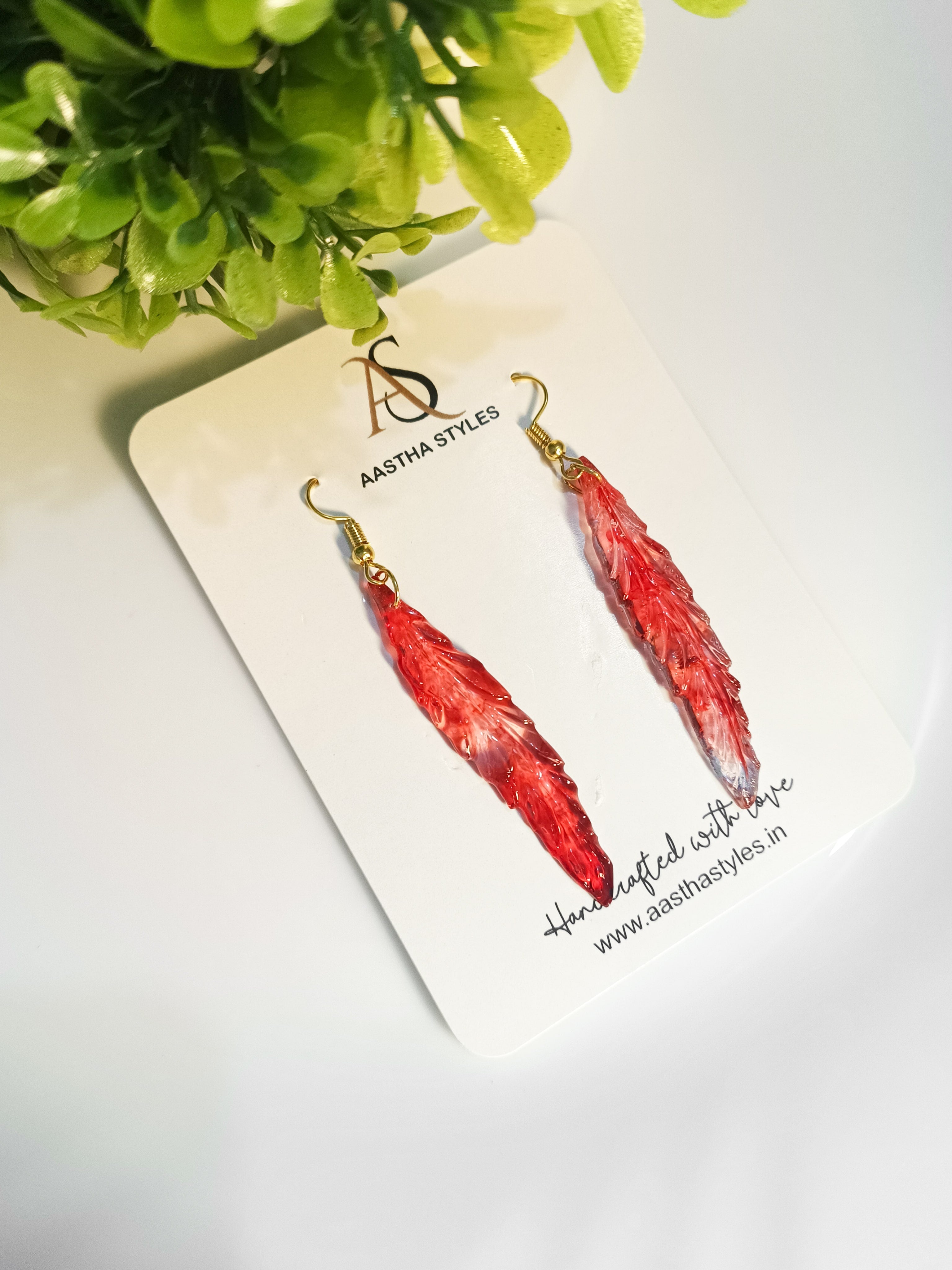 Red Feather Resin Earrings