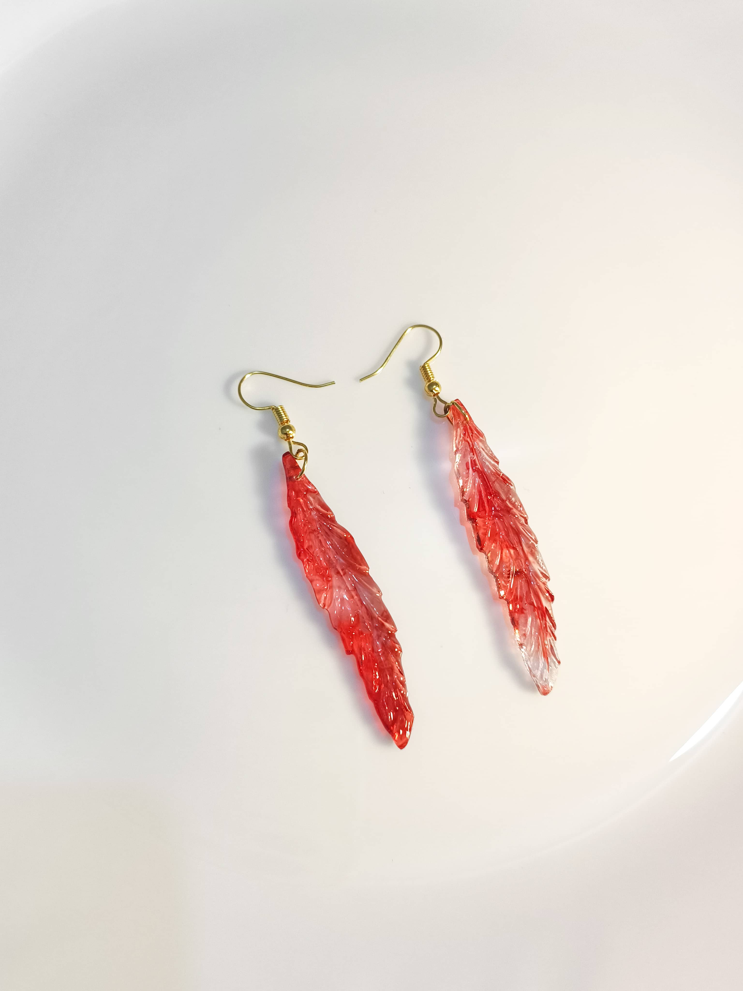Red Feather Resin Earrings