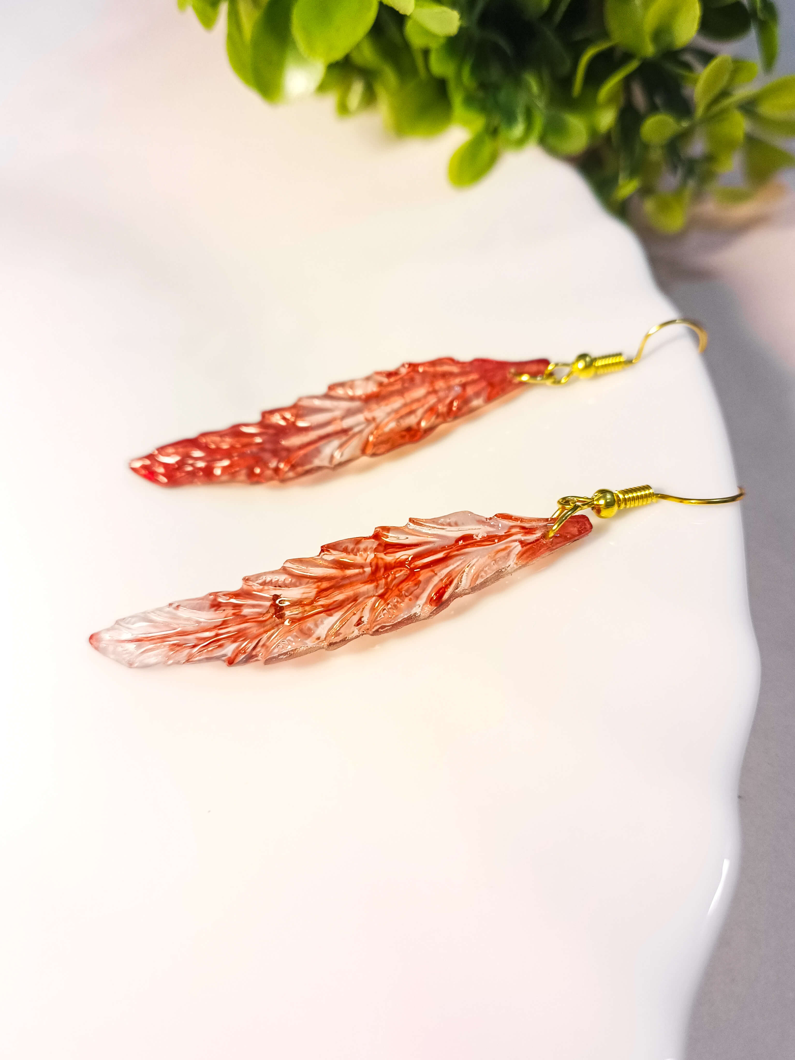 Red Feather Resin Earrings