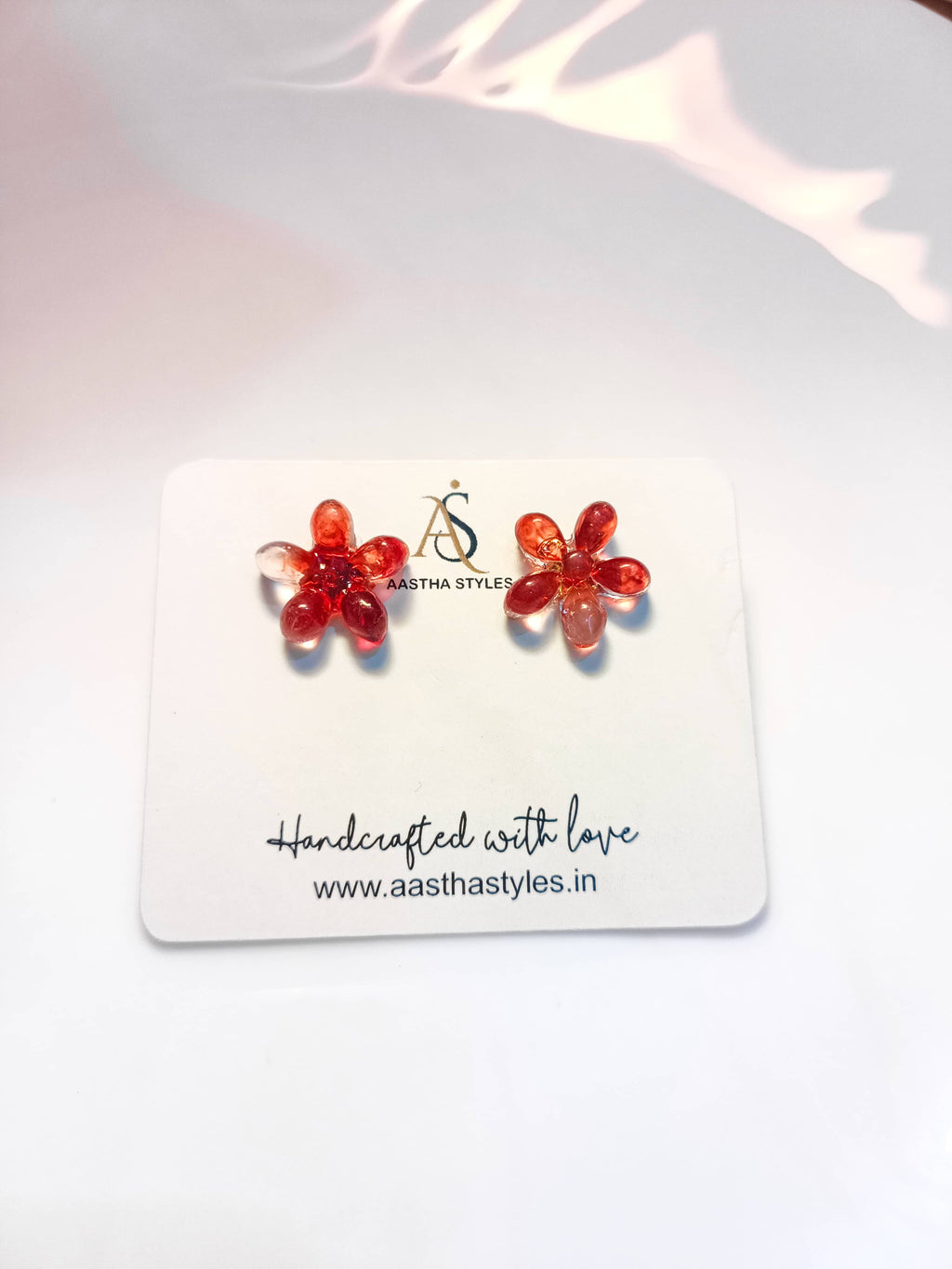 Red Resin Flower Studs