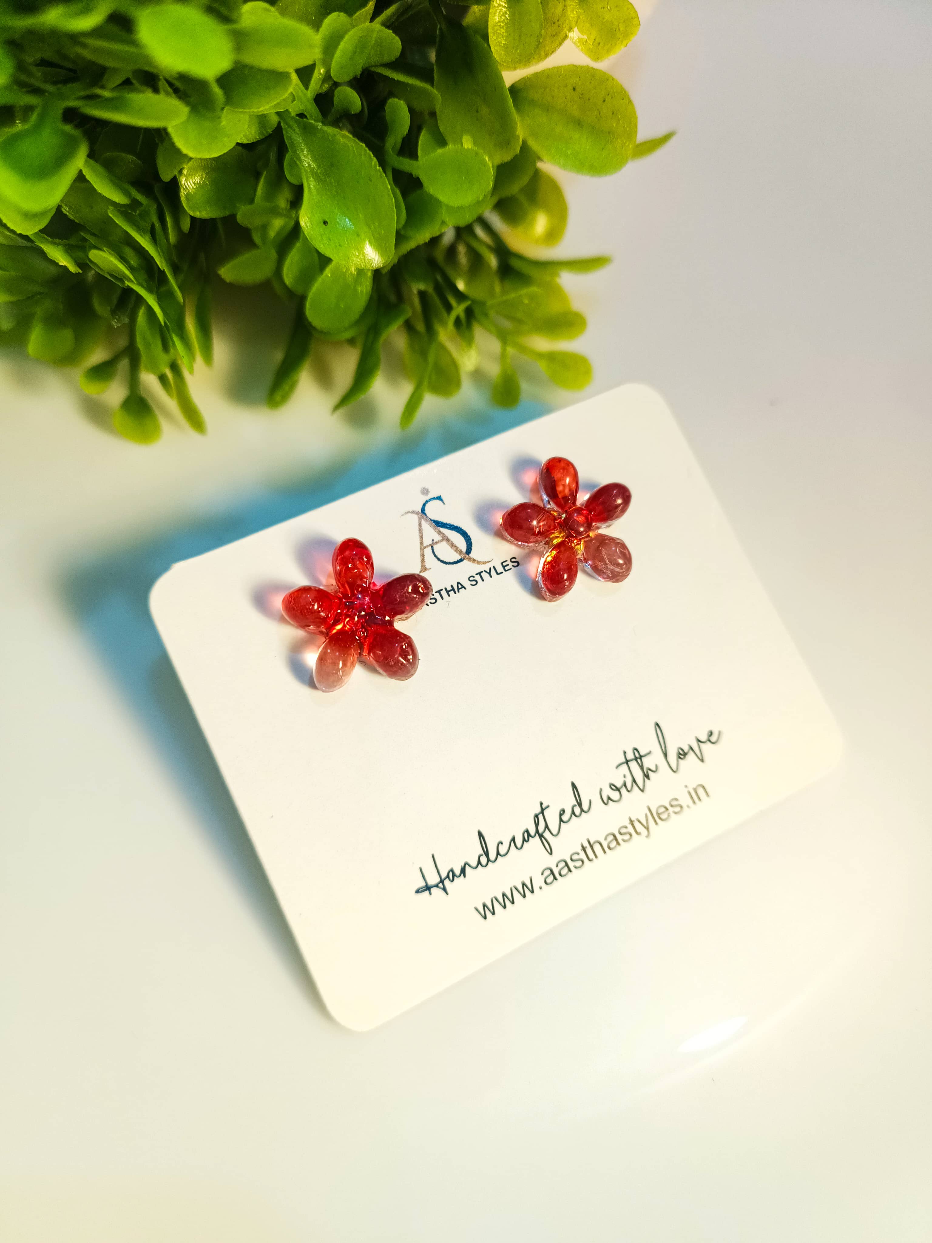Red Resin Flower Studs