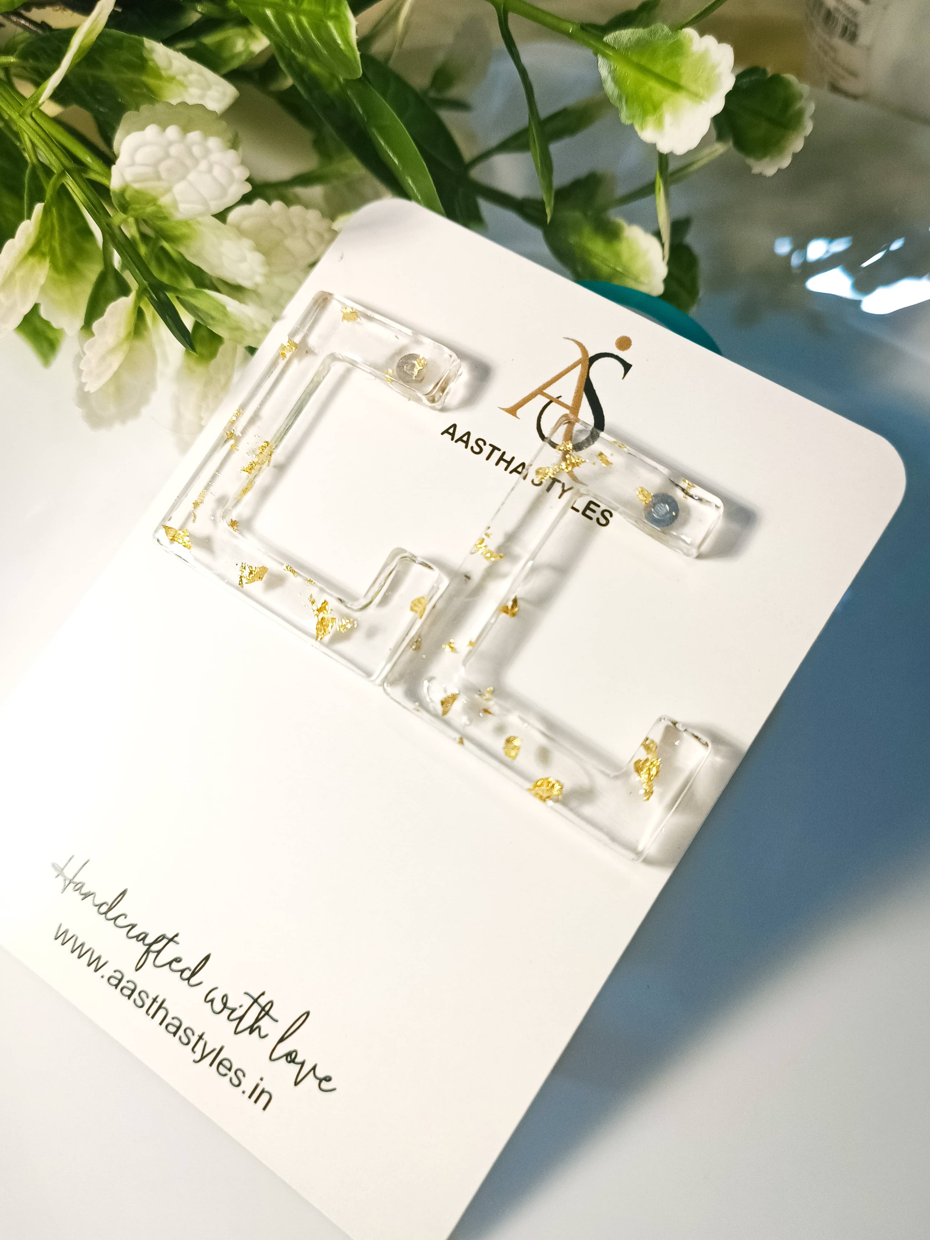 Crystal Goldflake Alphabet Earrings – Letter C