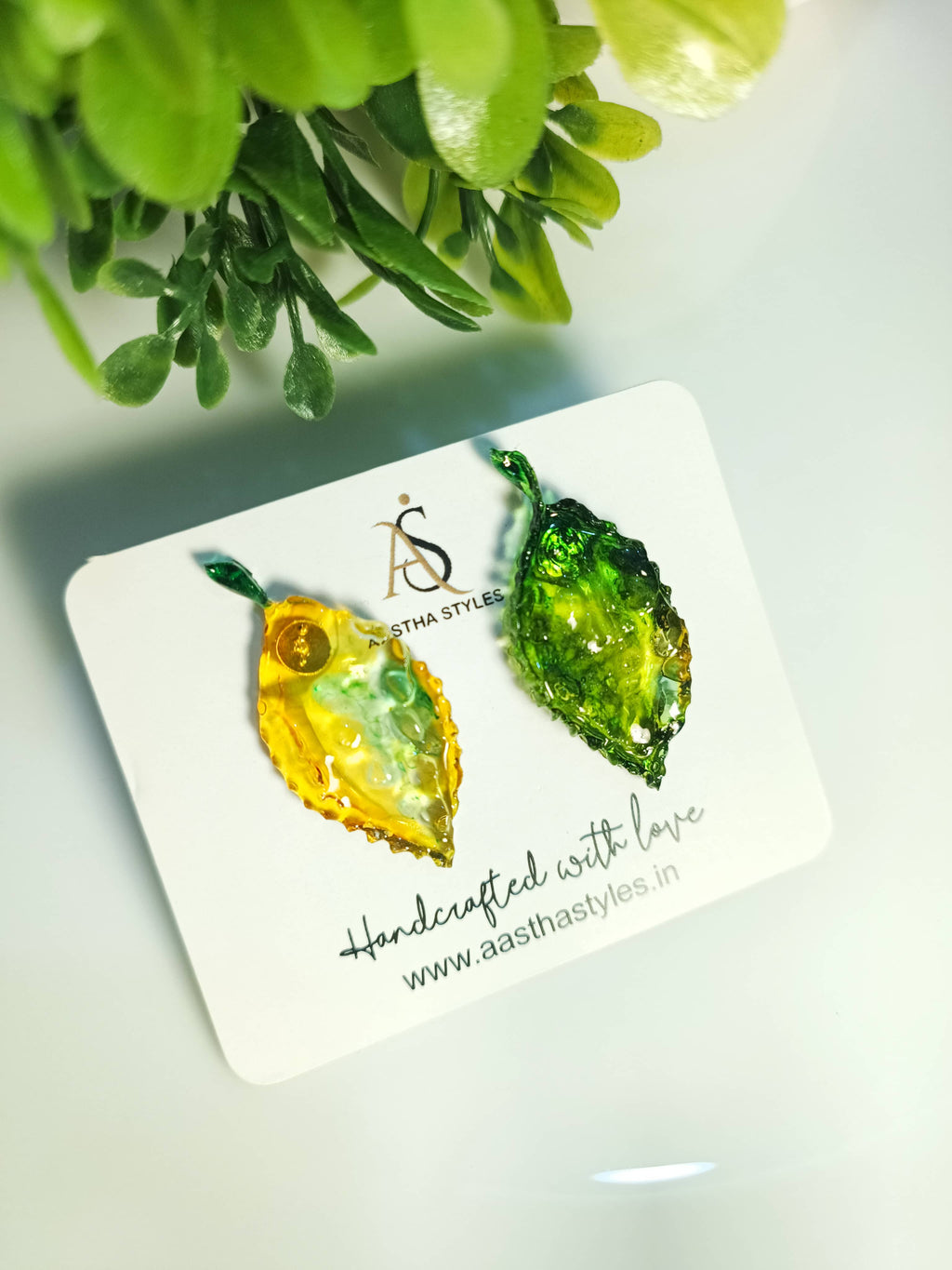 Yellow & Green Leaf Resin Studs