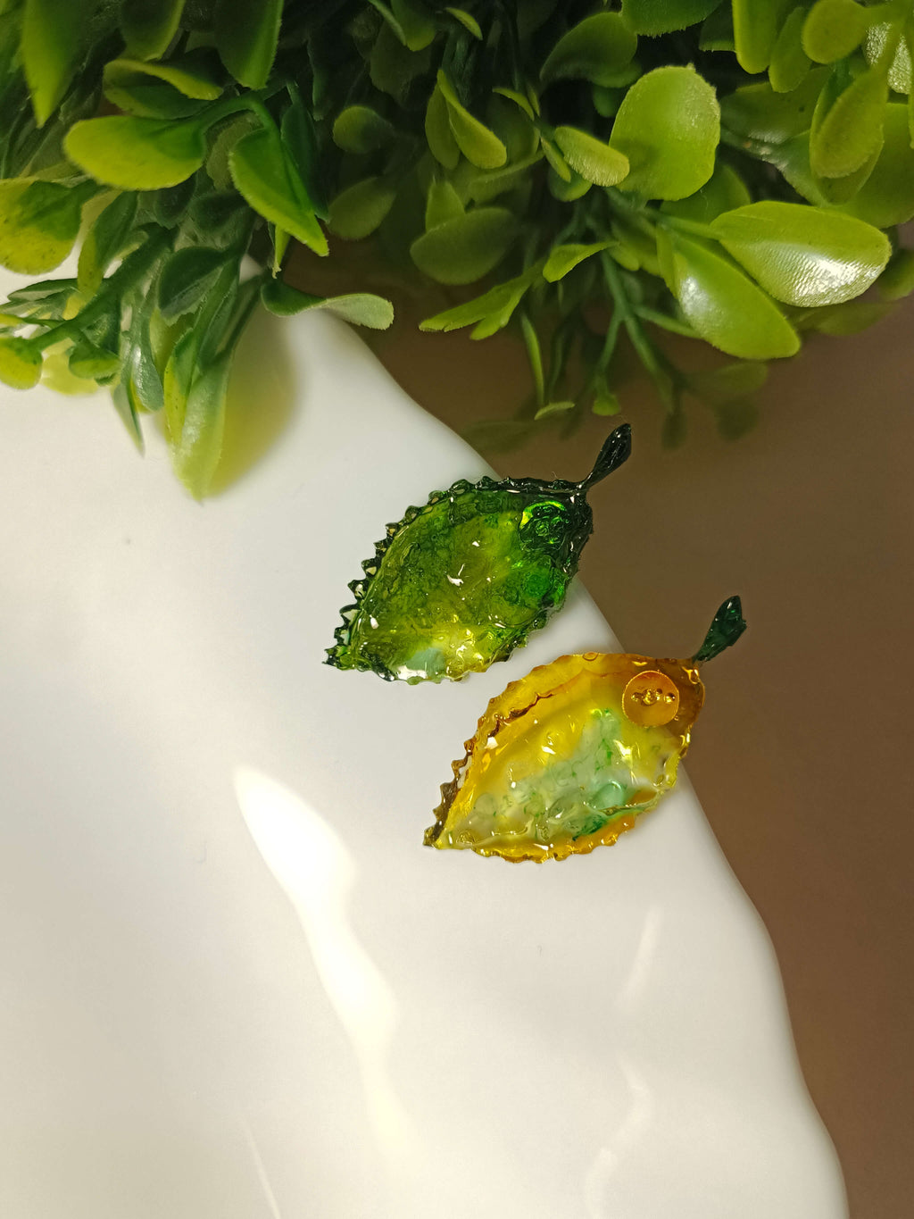 Yellow & Green Leaf Resin Studs