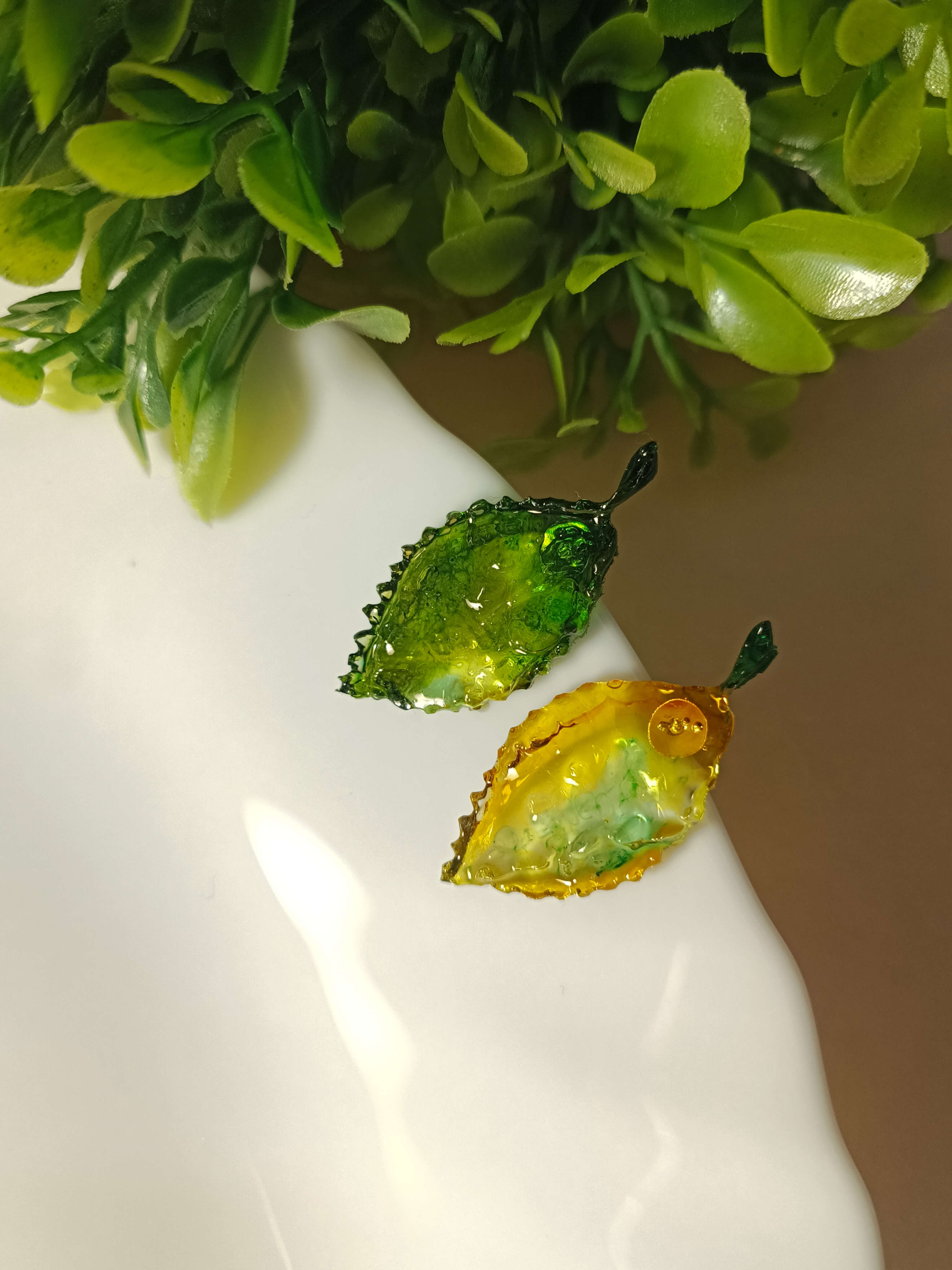 Yellow & Green Leaf Resin Studs