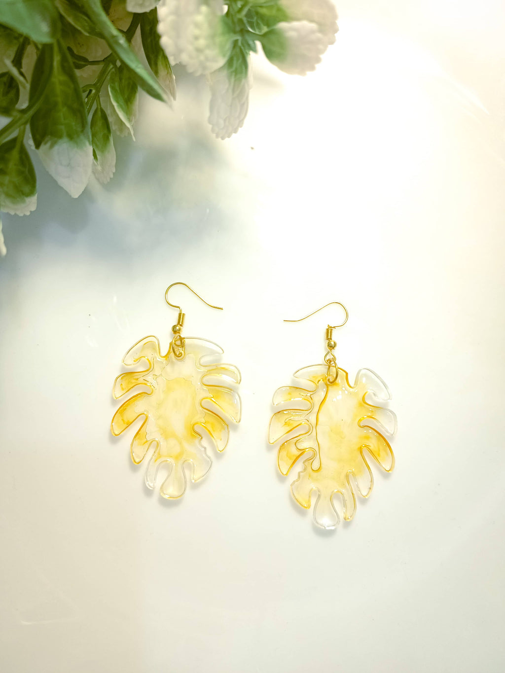Sunlit Monstera Resin Earrings