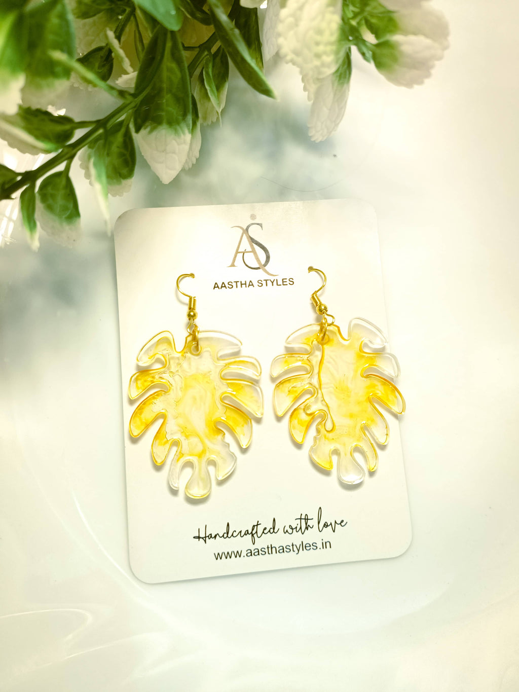 Sunlit Monstera Resin Earrings