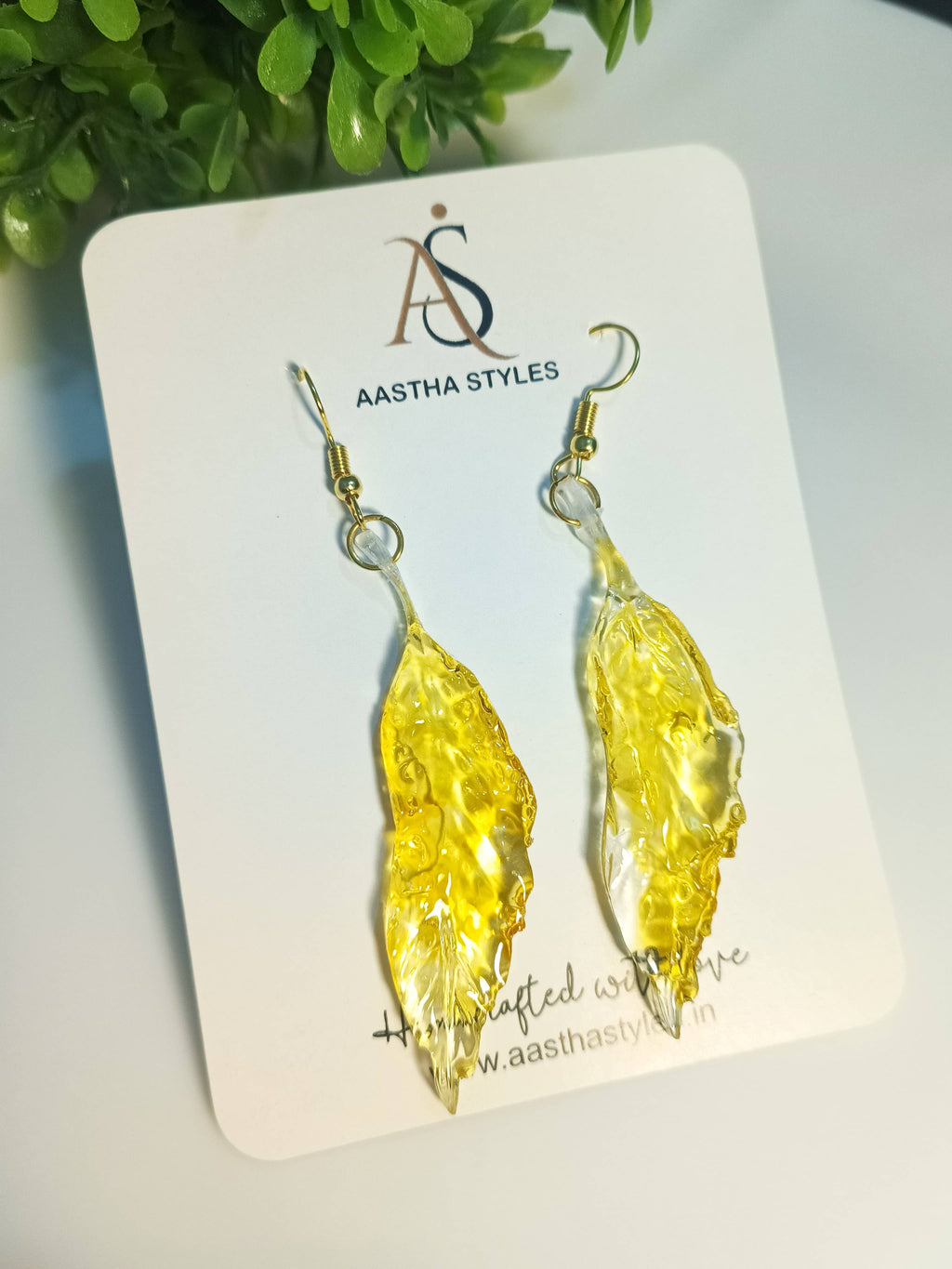 Yellow Leaf Resin Earrings