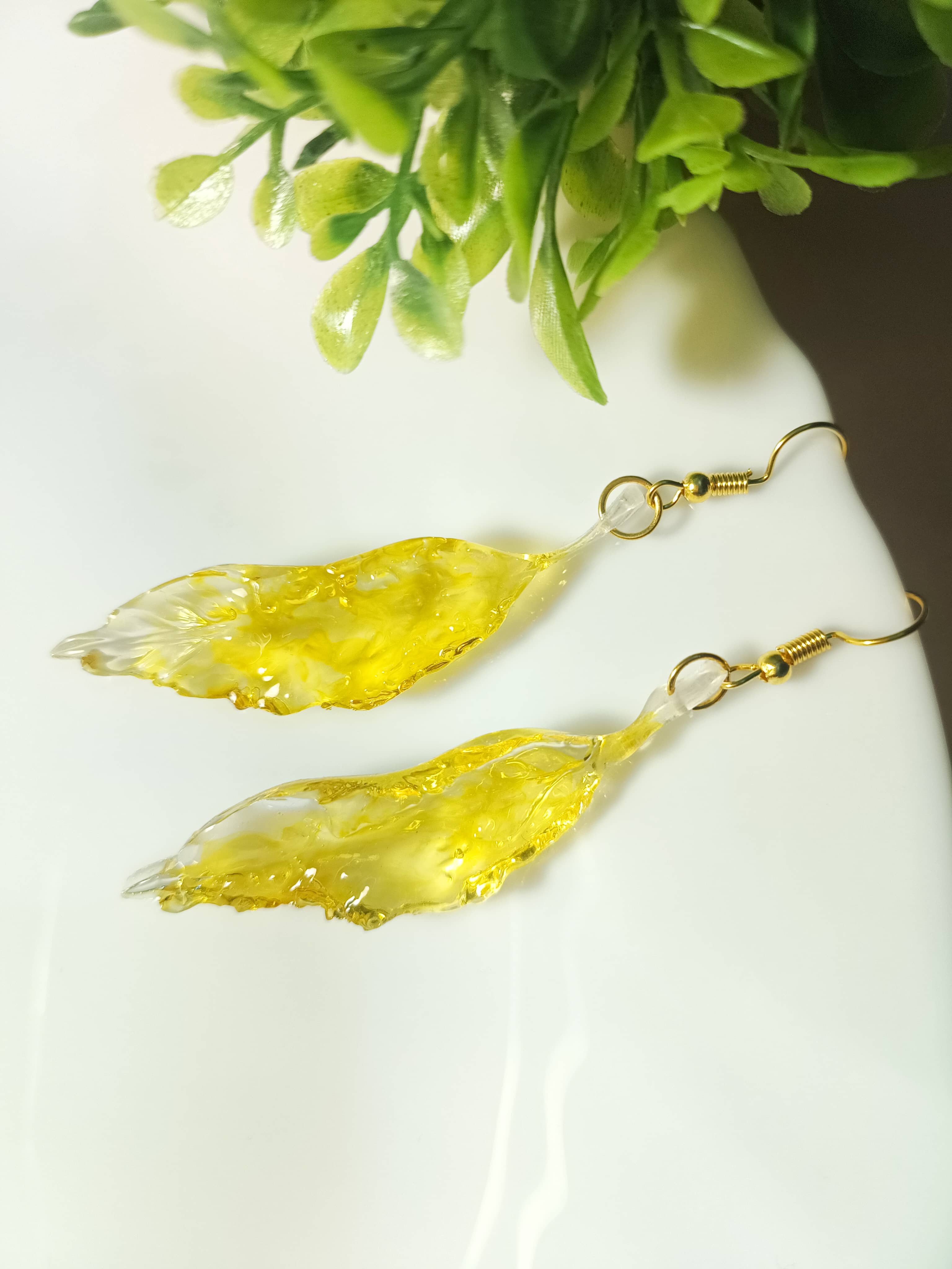 Yellow Leaf Resin Earrings